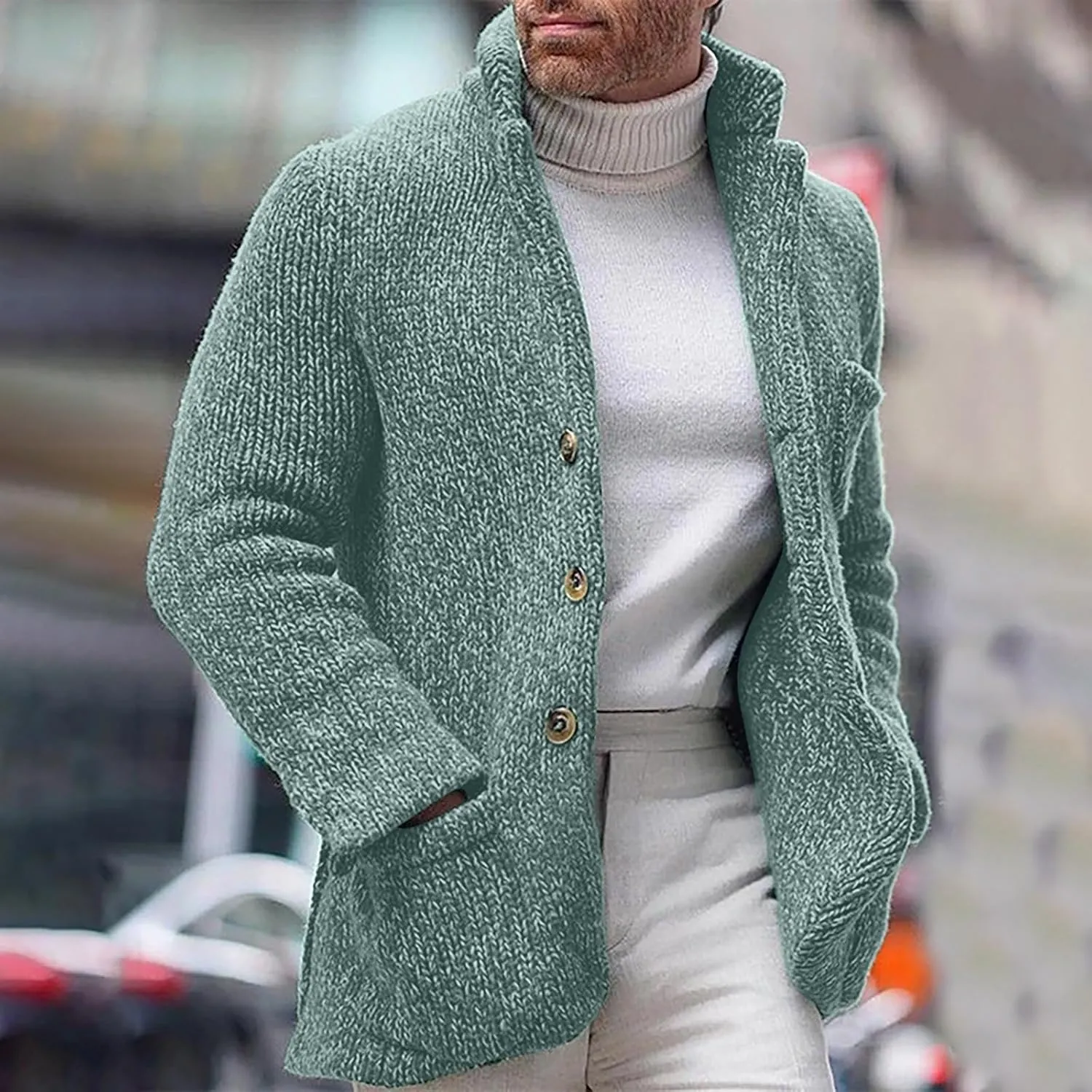 Cardigan Sweaters for Men Business Cardigans Button Down Fllece Shirts Long Sleeve Warm Tops Fall Trendy Sweaters