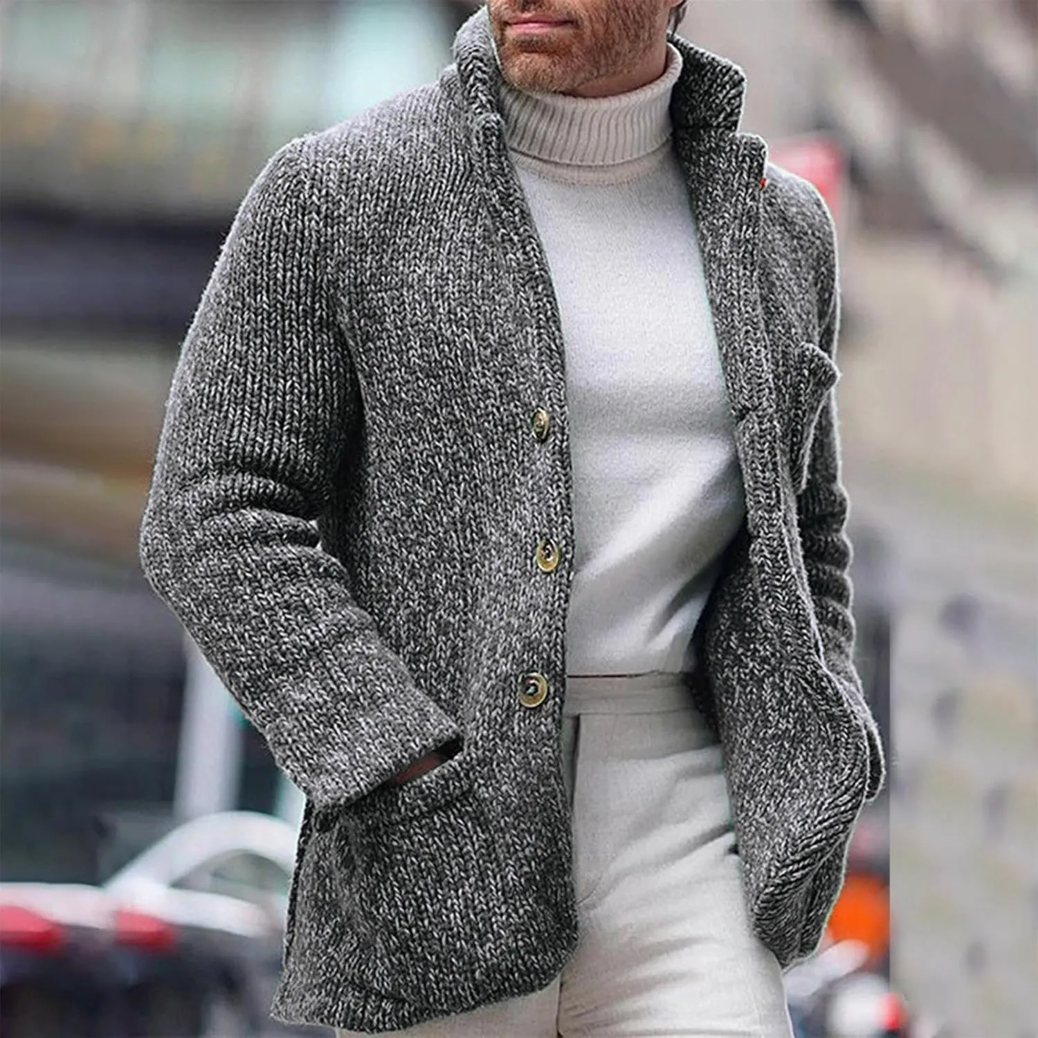 Cardigan Sweaters for Men Business Cardigans Button Down Fllece Shirts Long Sleeve Warm Tops Fall Trendy Sweaters