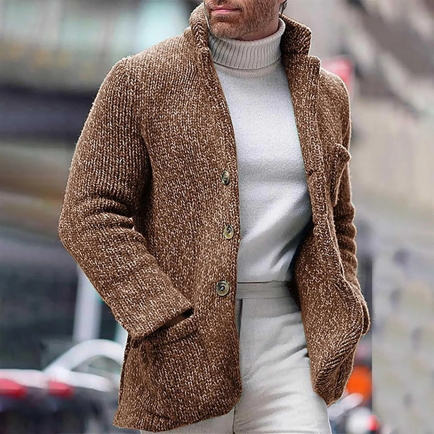 Cardigan Sweaters for Men Business Cardigans Button Down Fllece Shirts Long Sleeve Warm Tops Fall Trendy Sweaters