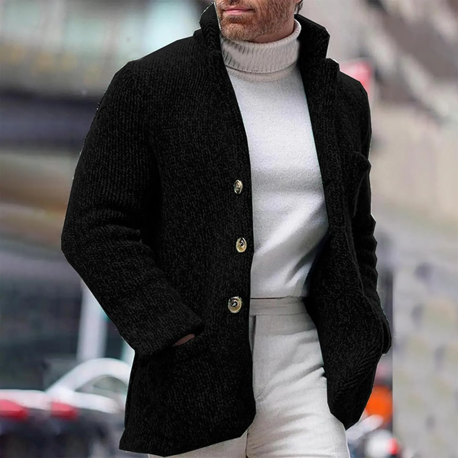 Cardigan Sweaters for Men Business Cardigans Button Down Fllece Shirts Long Sleeve Warm Tops Fall Trendy Sweaters