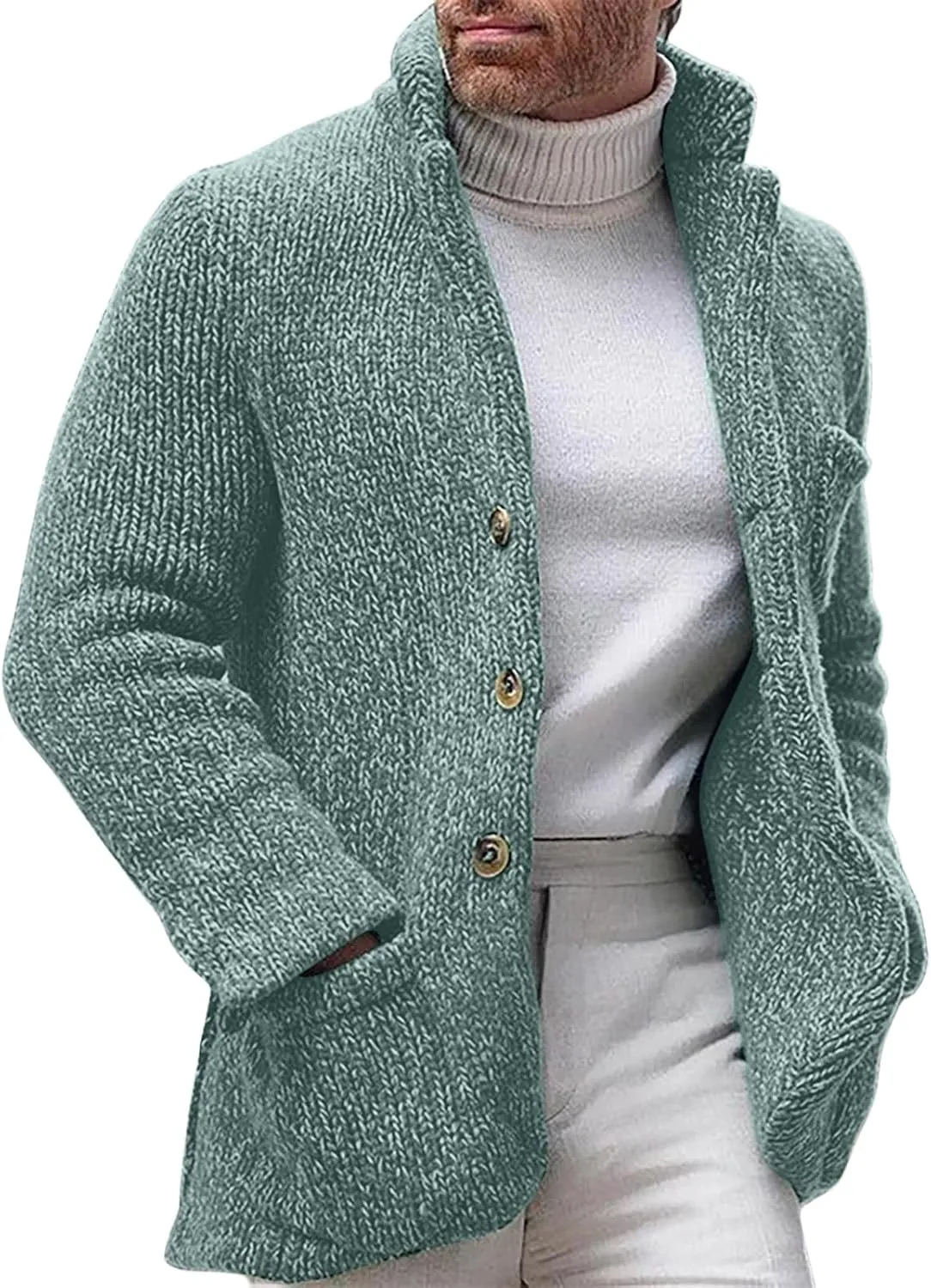 Cardigan Sweaters for Men Business Cardigans Button Down Fllece Shirts Long Sleeve Warm Tops Fall Trendy Sweaters