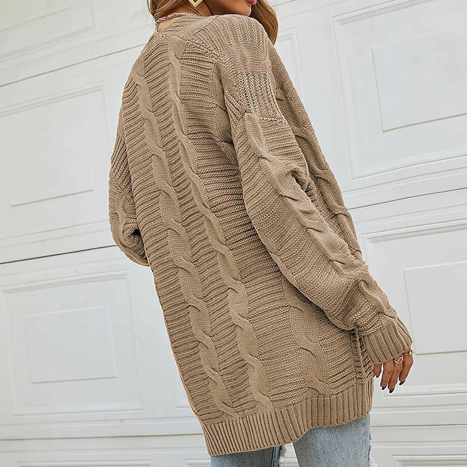Cardigan Sweaters for Women Long Sleeve Open Front Cable Knit Cardigans with Pockets Dressy Casual Cozy Sweater Coats