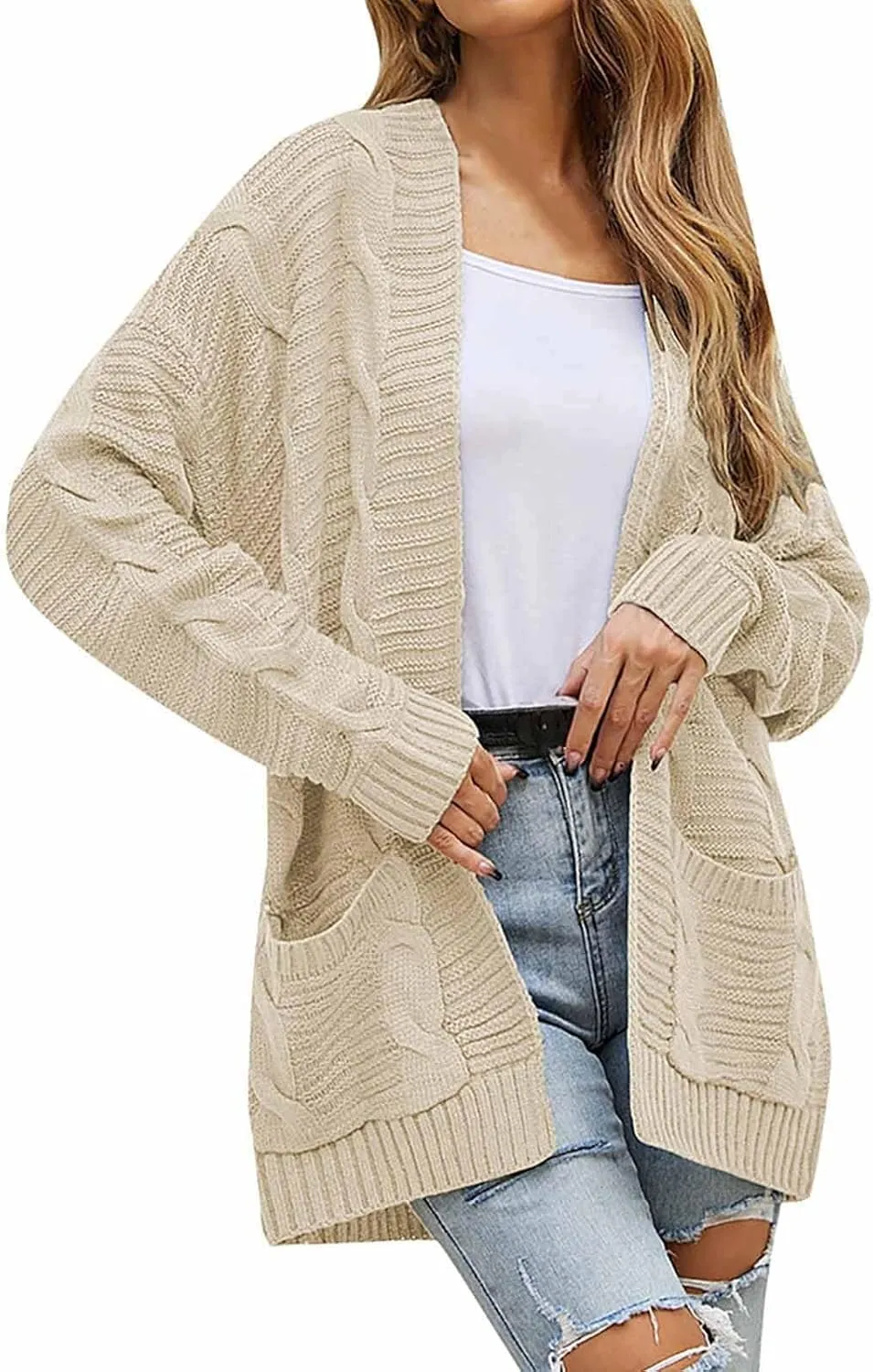 Cardigan Sweaters for Women Long Sleeve Open Front Cable Knit Cardigans with Pockets Dressy Casual Cozy Sweater Coats