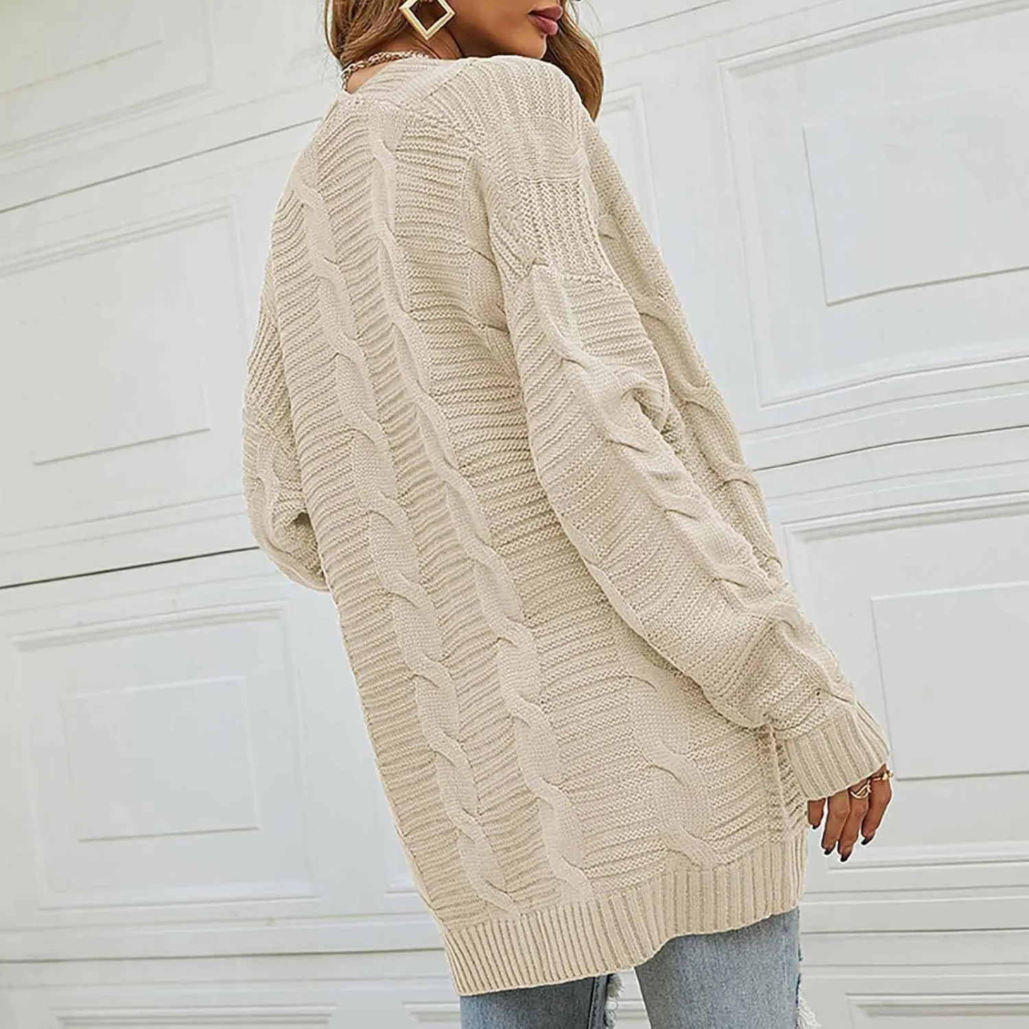 Cardigan Sweaters for Women Long Sleeve Open Front Cable Knit Cardigans with Pockets Dressy Casual Cozy Sweater Coats