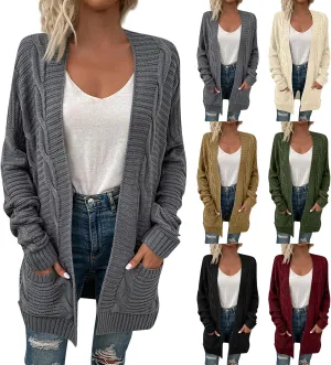 Cardigan Sweaters for Women Long Sleeve Open Front Cable Knit Cardigans with Pockets Dressy Casual Cozy Sweater Coats
