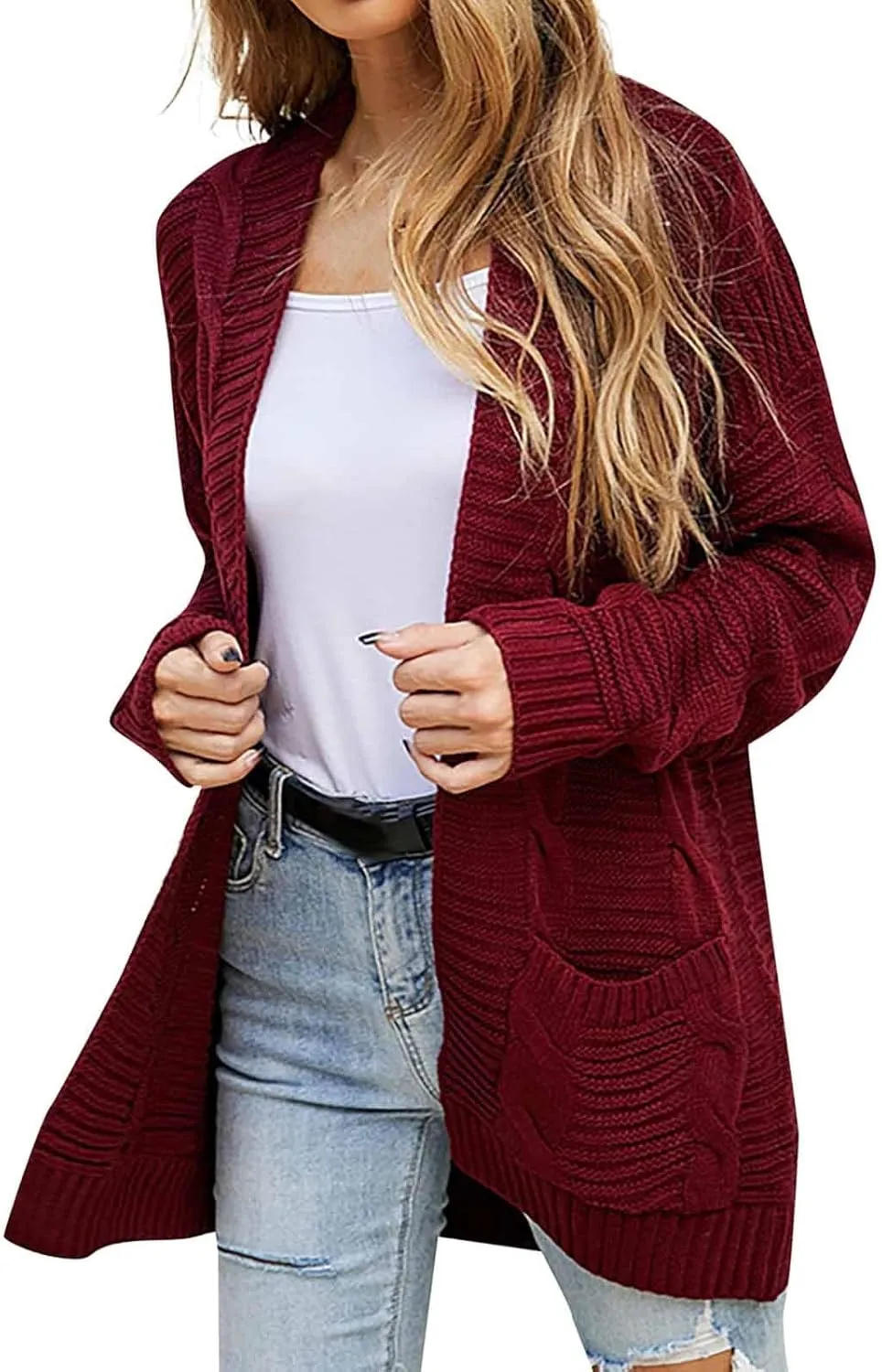 Cardigan Sweaters for Women Long Sleeve Open Front Cable Knit Cardigans with Pockets Dressy Casual Cozy Sweater Coats