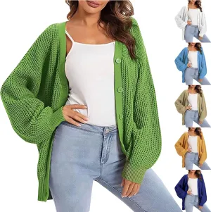 Cardigan Sweaters for Women Open Front Button Down Long Sleeve Knit Jacket Loose Fit Lightweight V Neck Outwear Coats