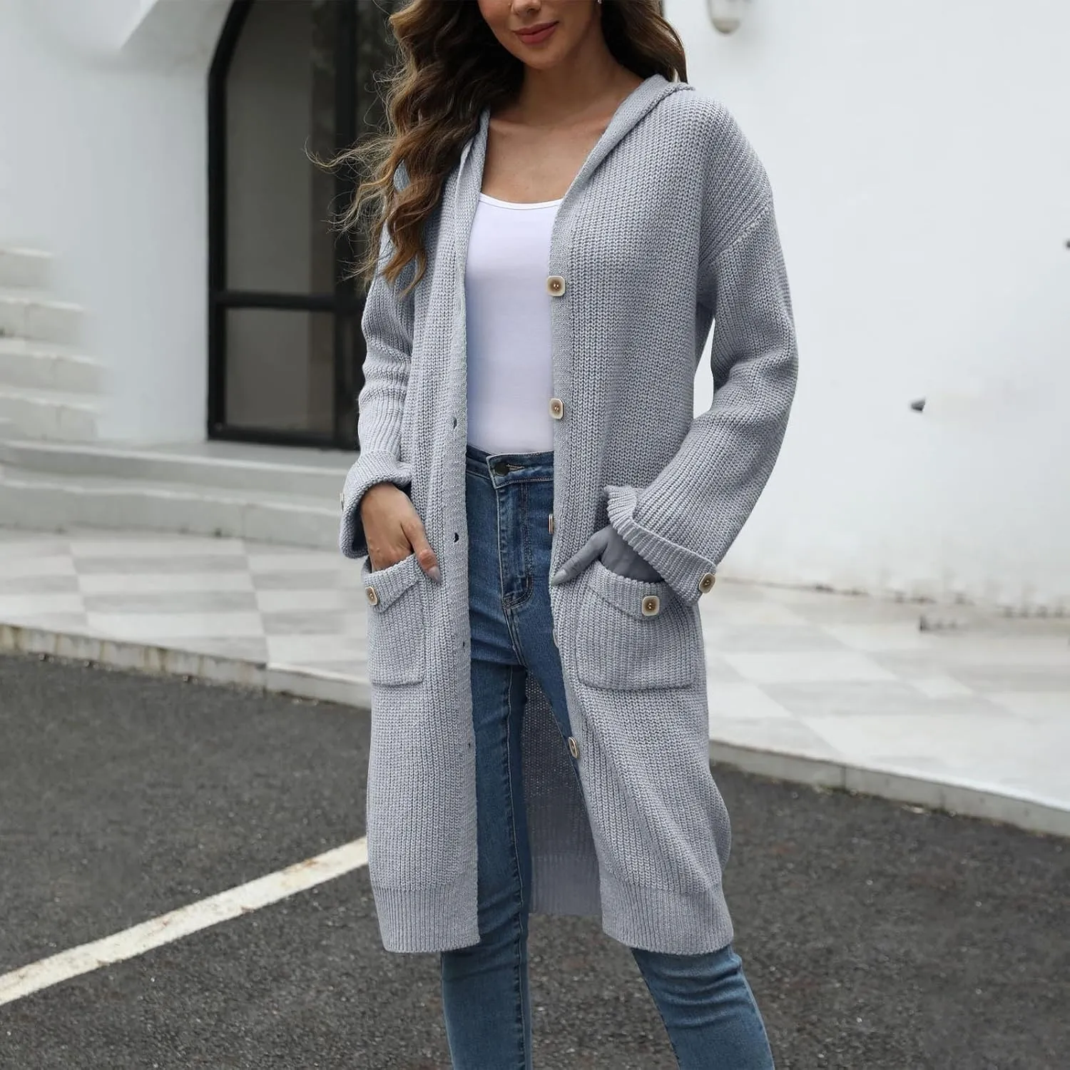 Cardigan Sweaters For Women Soft Fashion Button Down Open Front Long Sweaters Loungewear Knit Overcoats With Pockets