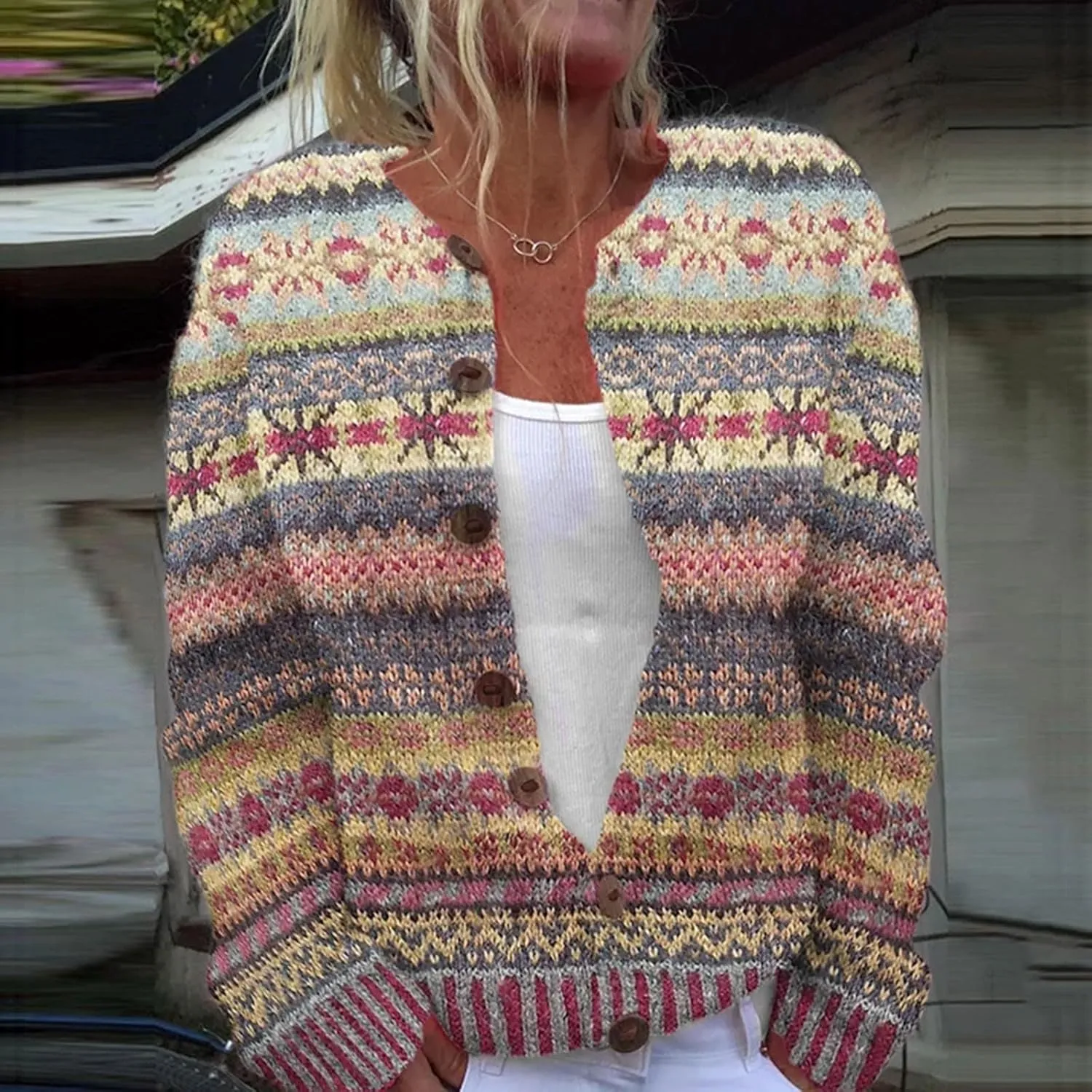 Cardigan Sweaters for Women Trendy Color Block Chunky Knit Open Front Cardigan Casual Button Down Long Sleeve Jacket