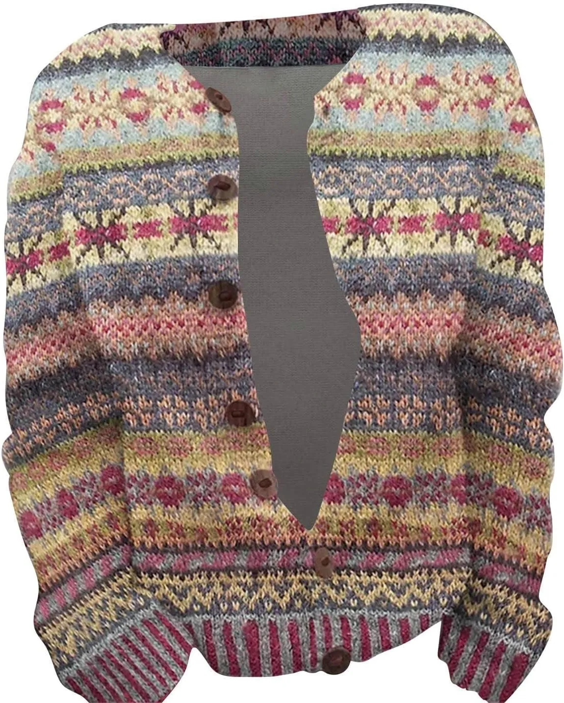 Cardigan Sweaters for Women Trendy Color Block Chunky Knit Open Front Cardigan Casual Button Down Long Sleeve Jacket