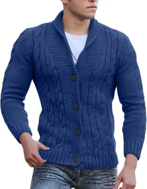 Cardigans for Men, Cardigan Sweaters for Men Shawl Collar with Buttons Knitted Long Sleeve Slim Fit Lightweight Soft Sweaters