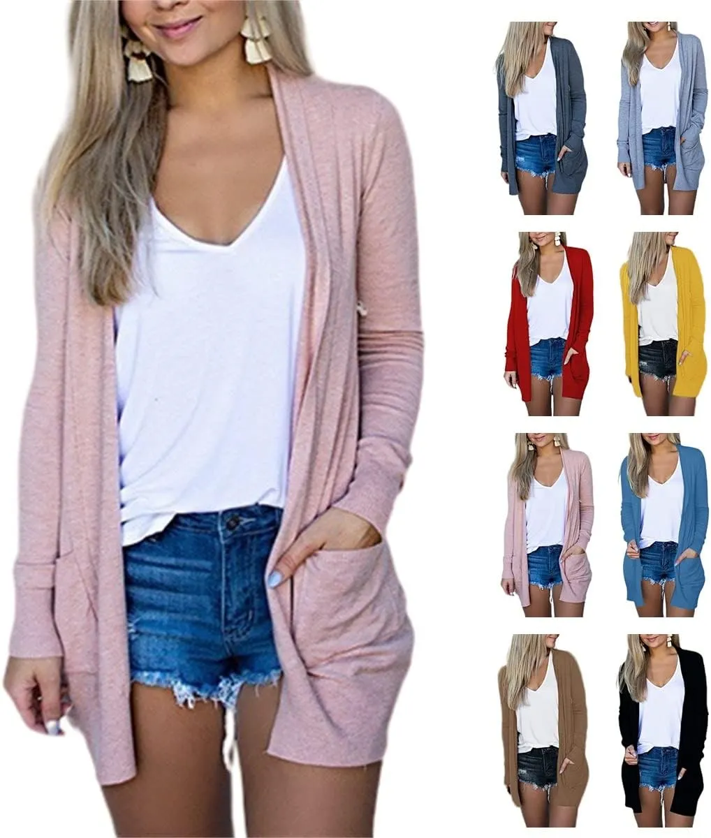 Cardigans for Women 2024 Fall Open Front Cardigan Coat Casual Lightweight Long Sleeve Solid Tops Blouses with Pockets