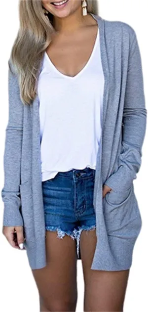 Cardigans for Women 2024 Fall Open Front Cardigan Coat Casual Lightweight Long Sleeve Solid Tops Blouses with Pockets