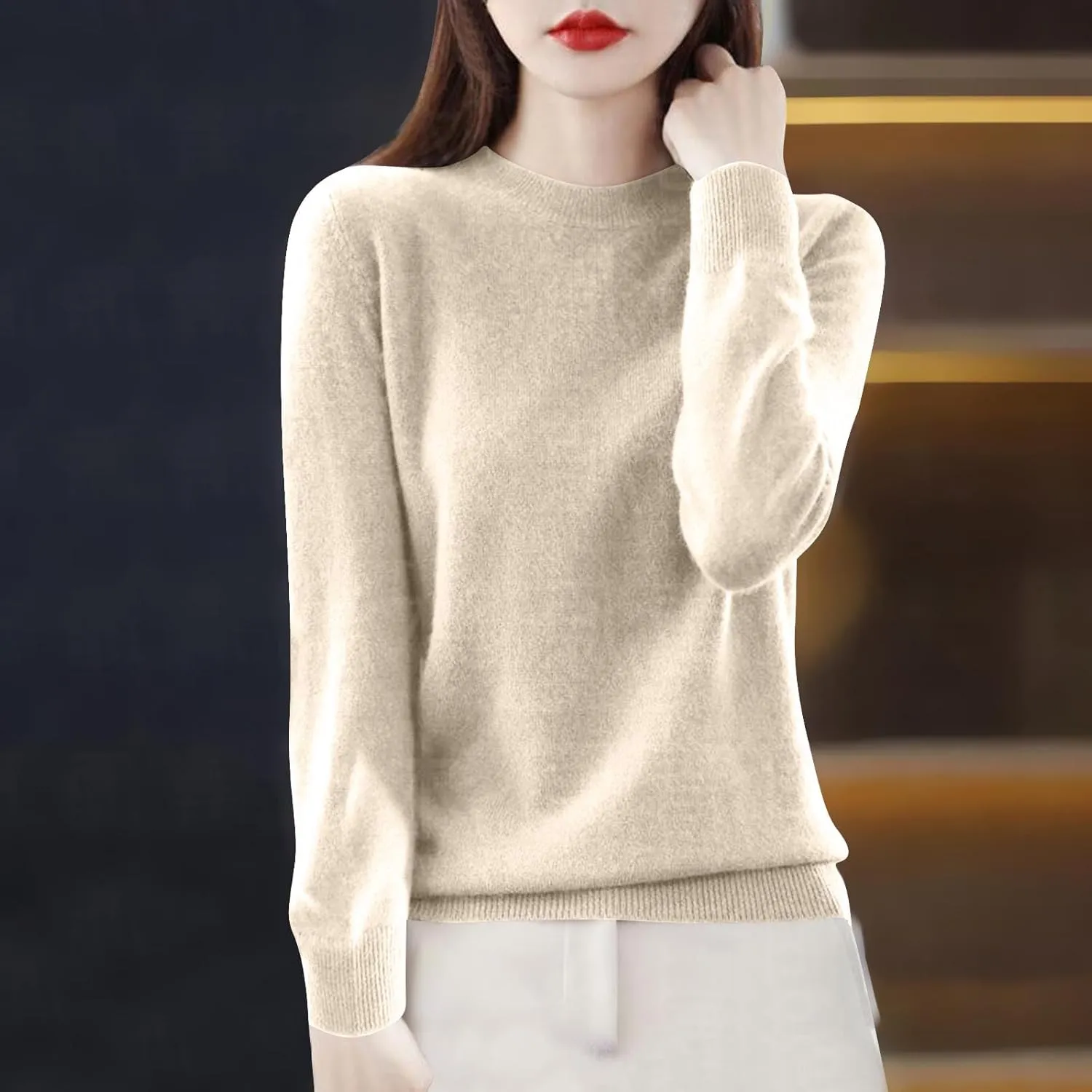 Cashmere Sweaters for Women Fashion Soft Warm Pullover Sweaters Casual Crewneck Sweater Dressy Long Sleeve Sweaters