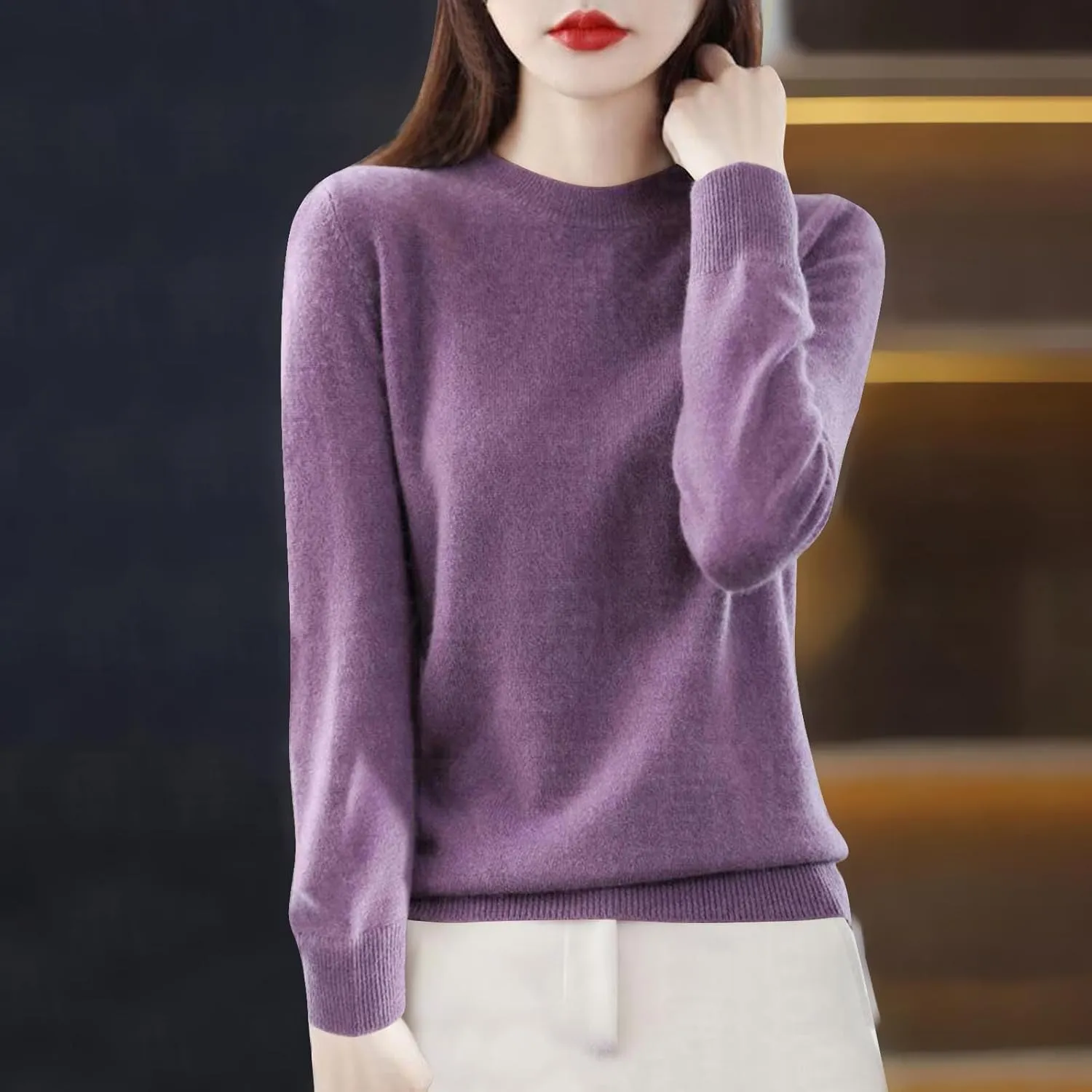 Cashmere Sweaters for Women Fashion Soft Warm Pullover Sweaters Casual Crewneck Sweater Dressy Long Sleeve Sweaters