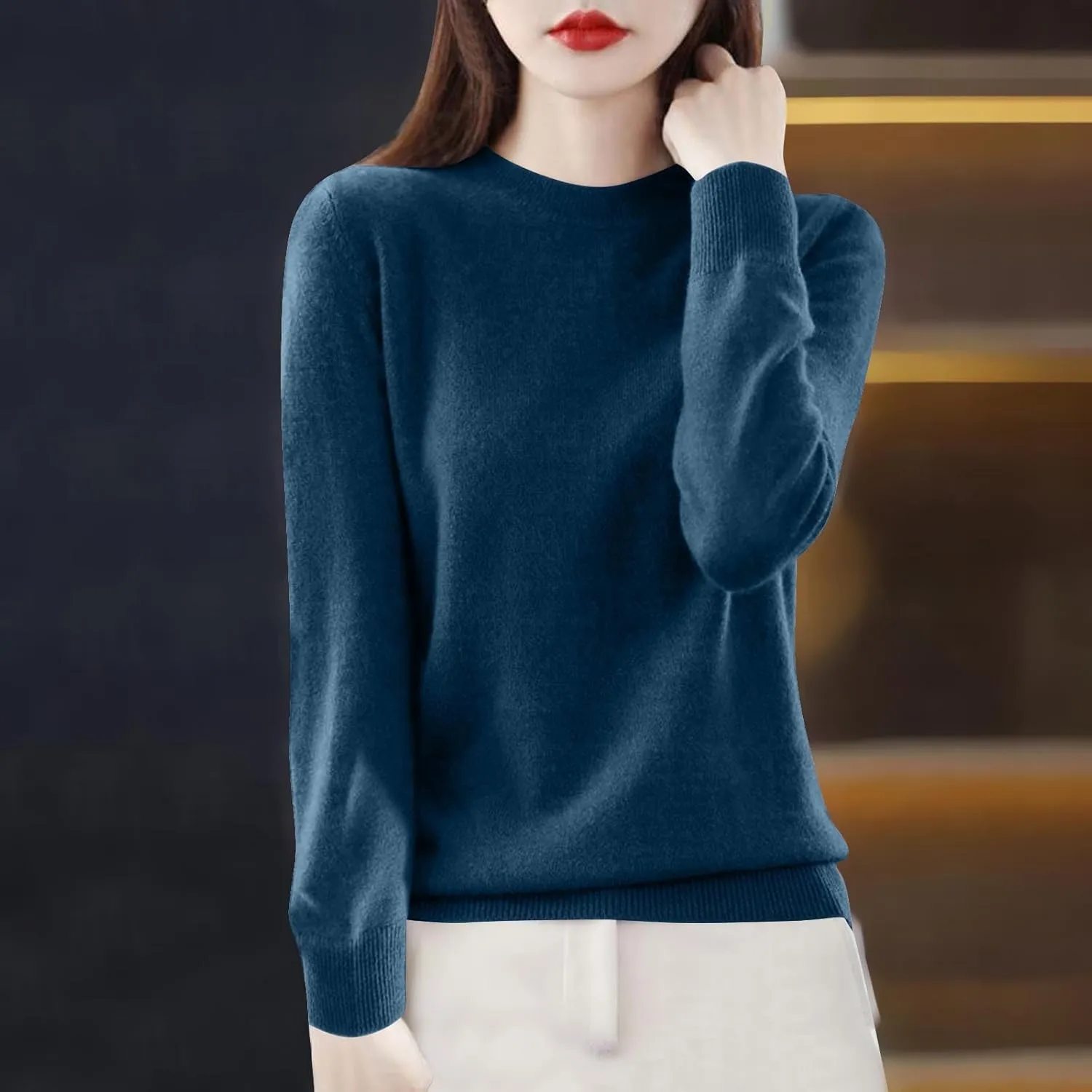 Cashmere Sweaters for Women Fashion Soft Warm Pullover Sweaters Casual Crewneck Sweater Dressy Long Sleeve Sweaters