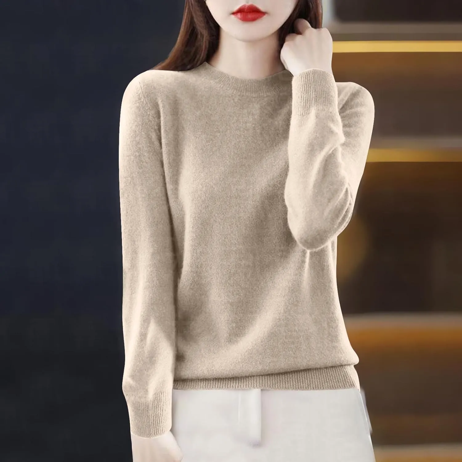 Cashmere Sweaters for Women Fashion Soft Warm Pullover Sweaters Casual Crewneck Sweater Dressy Long Sleeve Sweaters