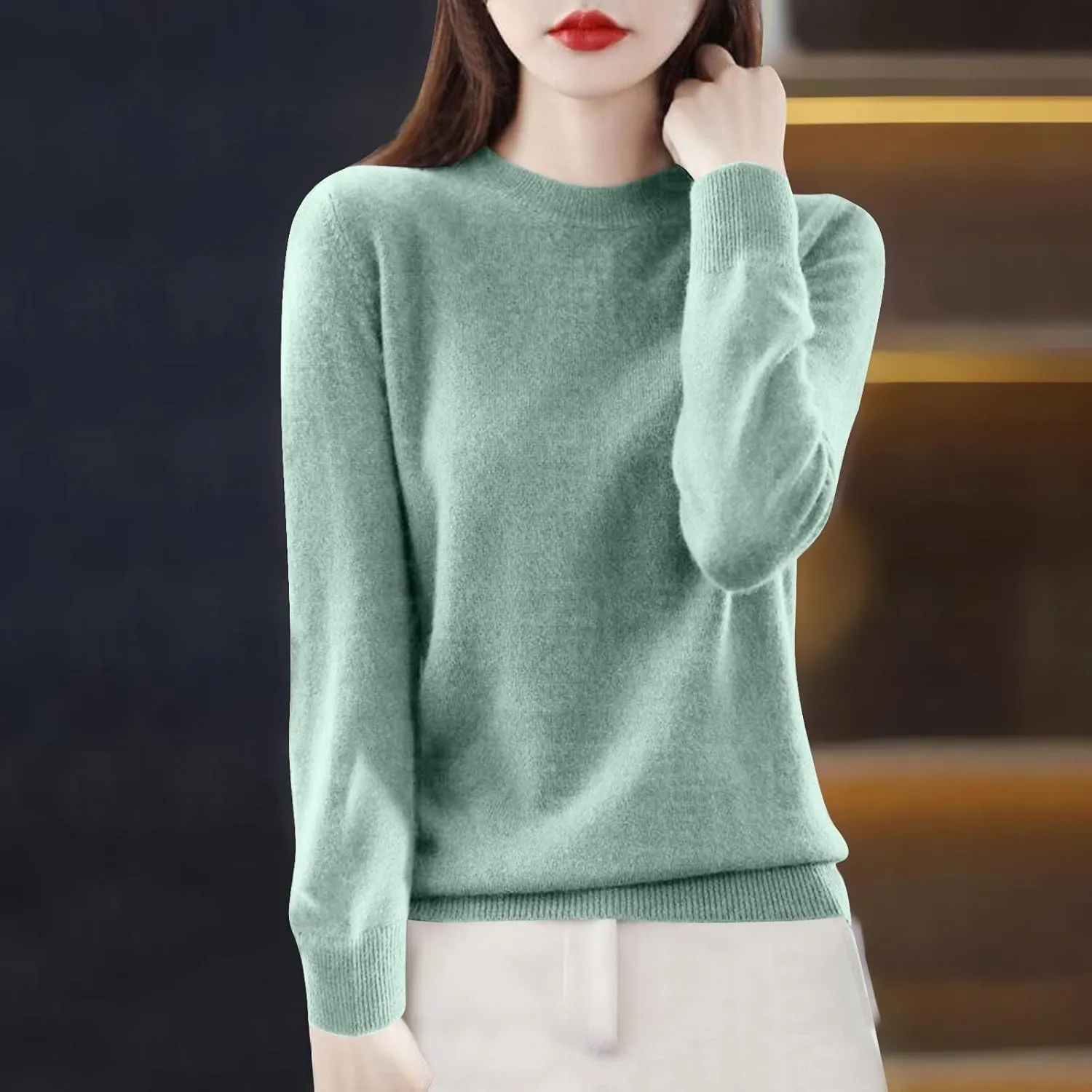 Cashmere Sweaters for Women Fashion Soft Warm Pullover Sweaters Casual Crewneck Sweater Dressy Long Sleeve Sweaters