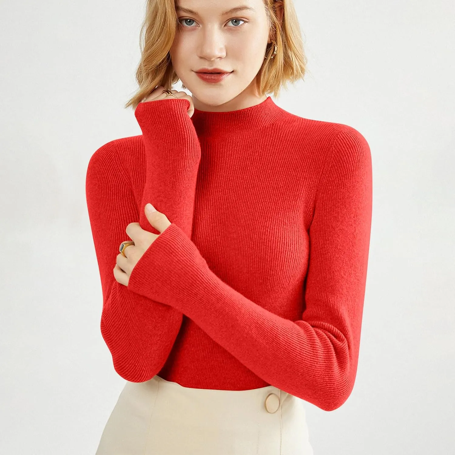 Cashmere Sweaters for Women Long Sleeve Trendy Lightweight Knitted Pullover Soft Warm Cashmere Elengant Sweater Tops