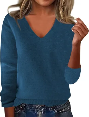 Cashmere Sweaters for Women Long Sleeve Trendy V Neck Soft Warm Pullover Tops Lightweight Casual Wool Knitted Sweater