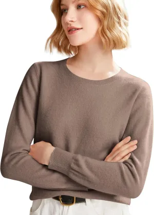 Cashmere Sweaters for Women,Crew Neck Long Sleeve Soft Pullover Sweater,Fall Spring Solid Color Knit Jumper Tops