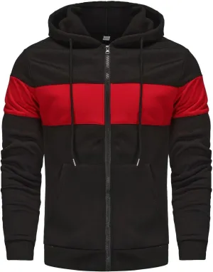 Casual Full Zip Hoodies for Men Long Sleeve Drawstring Hooded Jackets Color Block Workout Sweatshirt Top with Pockets