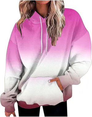 Casual Womens Tie Dye Fleece Hoodies Classic Neon Gradient Sweatshirts Loose Oversized Drawstring Pullover Tops
