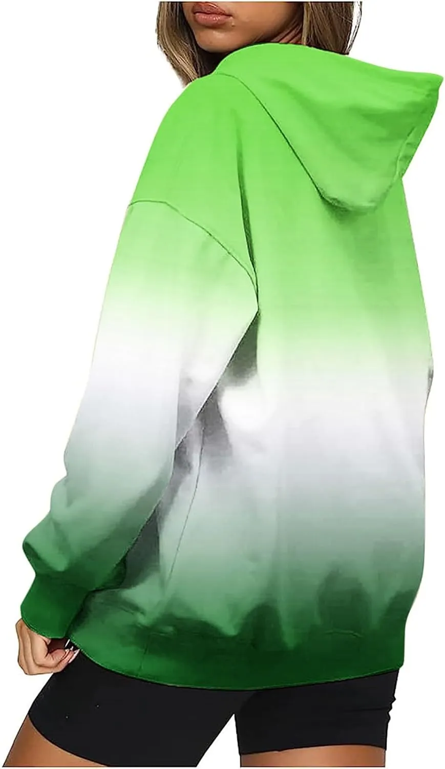 Casual Womens Tie Dye Fleece Hoodies Classic Neon Gradient Sweatshirts Loose Oversized Drawstring Pullover Tops