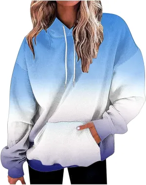 Casual Womens Tie Dye Fleece Hoodies Classic Neon Gradient Sweatshirts Loose Oversized Drawstring Pullover Tops