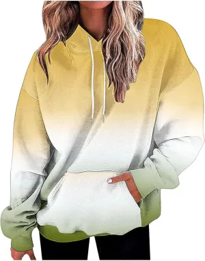 Casual Womens Tie Dye Fleece Hoodies Classic Neon Gradient Sweatshirts Loose Oversized Drawstring Pullover Tops