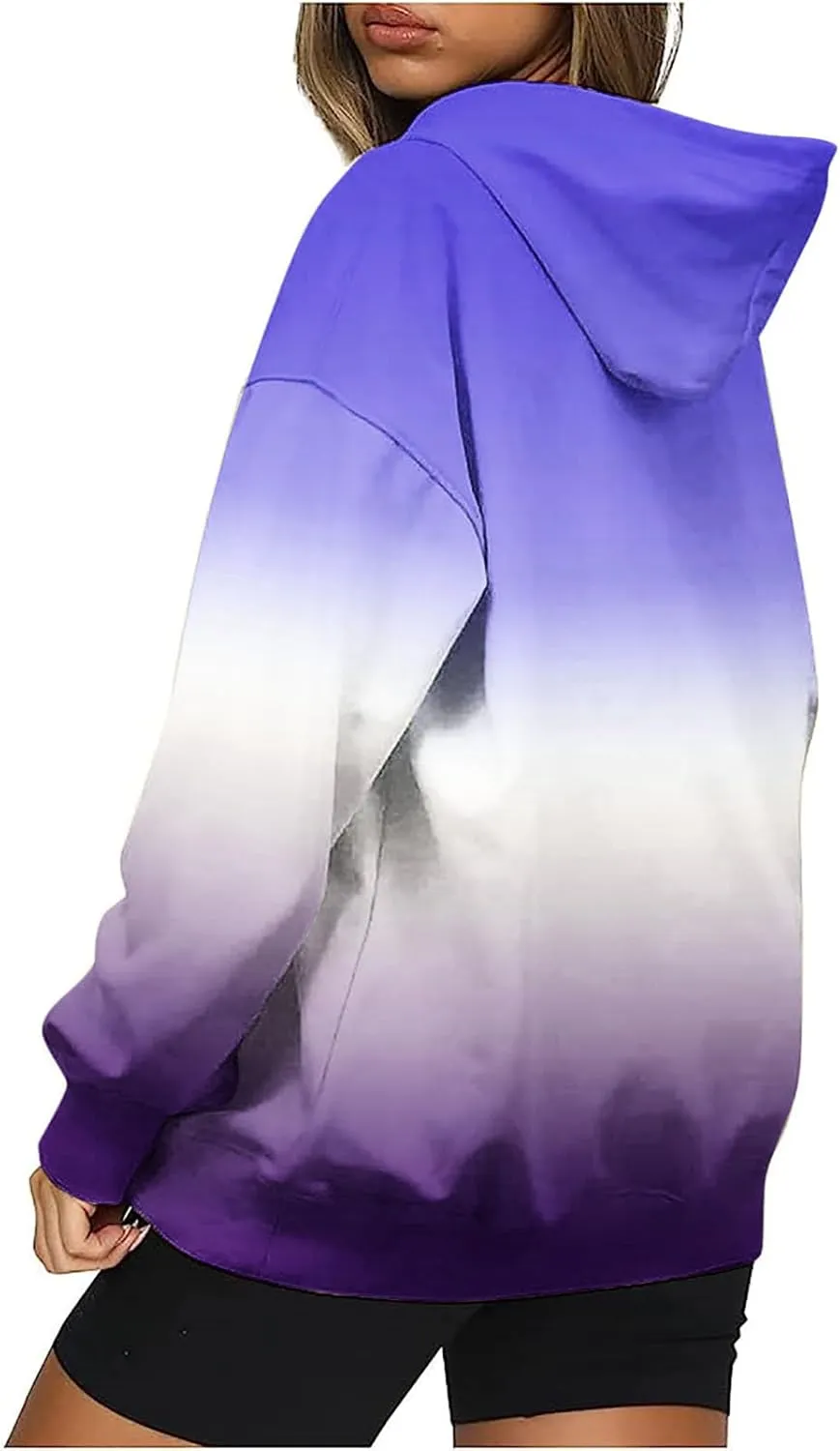 Casual Womens Tie Dye Fleece Hoodies Classic Neon Gradient Sweatshirts Loose Oversized Drawstring Pullover Tops