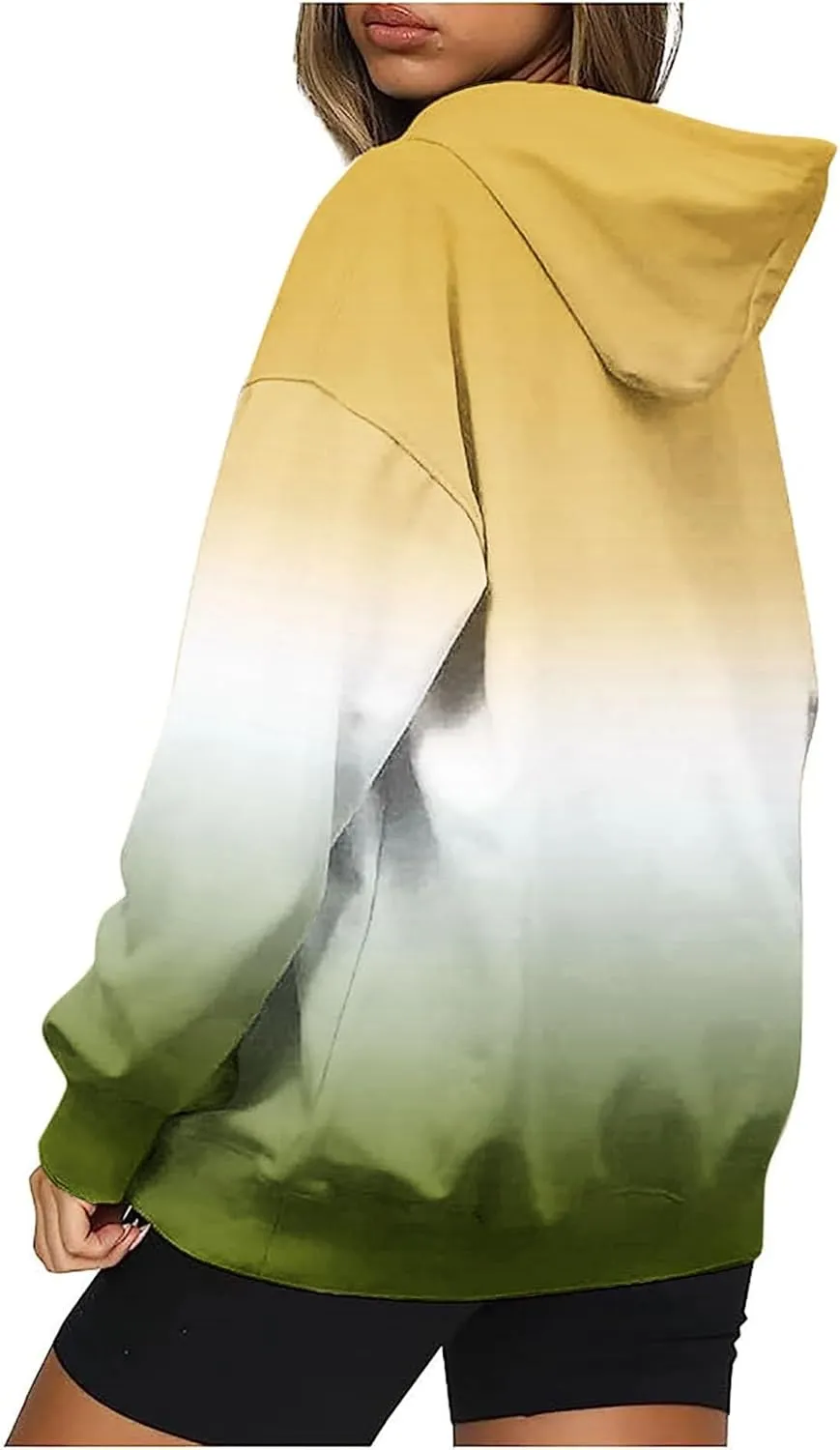 Casual Womens Tie Dye Fleece Hoodies Classic Neon Gradient Sweatshirts Loose Oversized Drawstring Pullover Tops