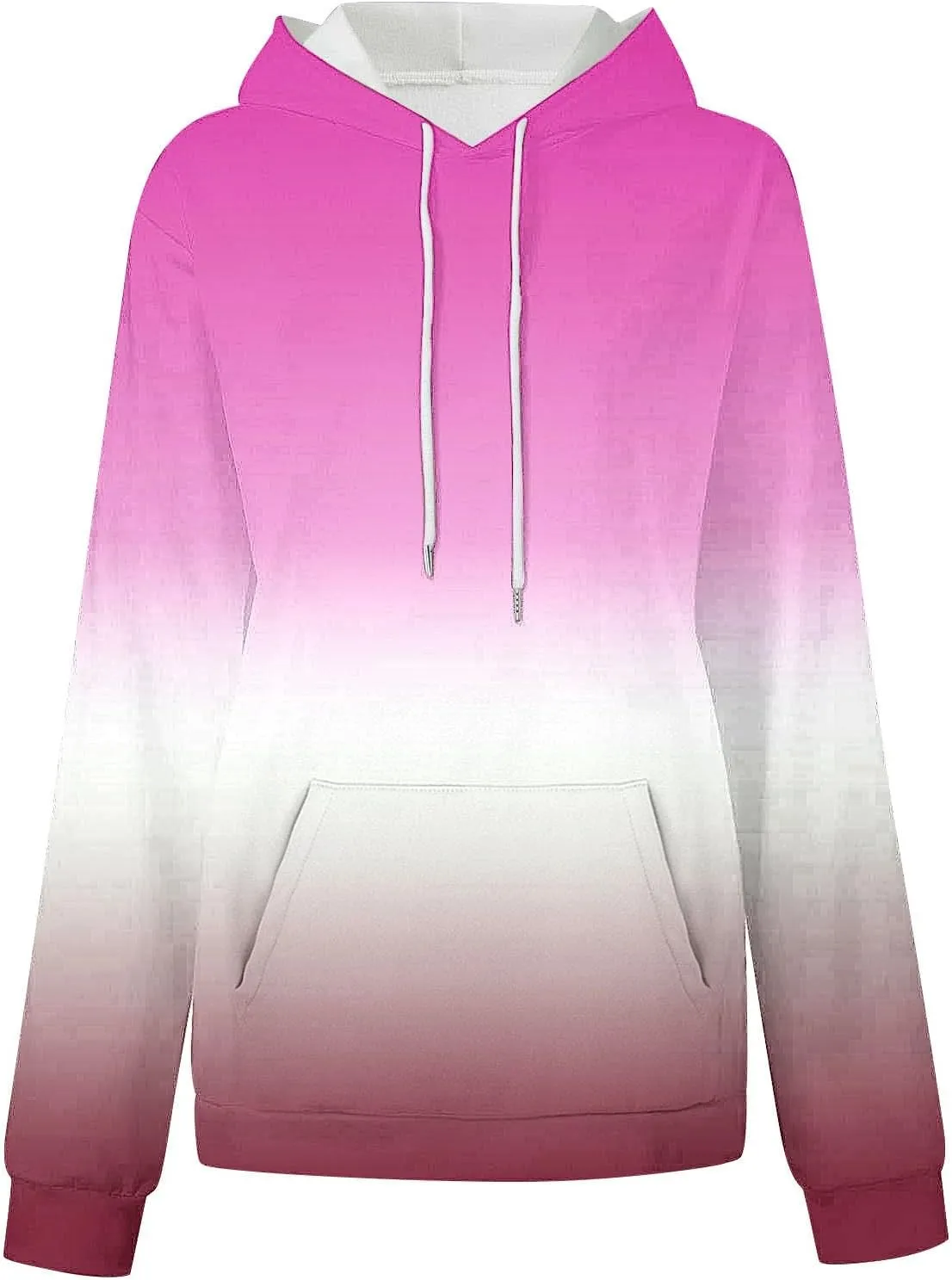 Casual Womens Tie Dye Fleece Hoodies Classic Neon Gradient Sweatshirts Loose Oversized Drawstring Pullover Tops