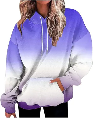 Casual Womens Tie Dye Fleece Hoodies Classic Neon Gradient Sweatshirts Loose Oversized Drawstring Pullover Tops