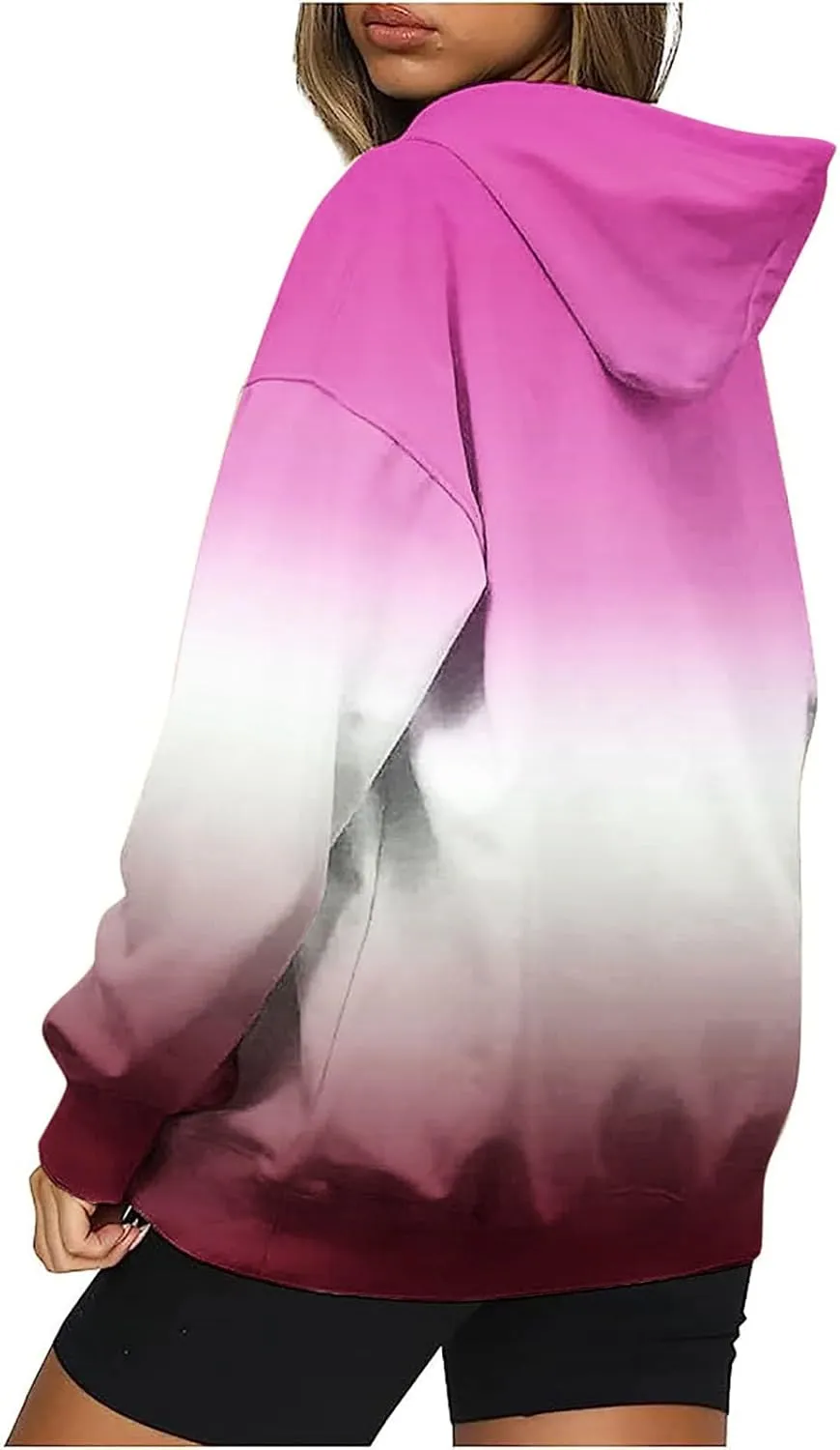 Casual Womens Tie Dye Fleece Hoodies Classic Neon Gradient Sweatshirts Loose Oversized Drawstring Pullover Tops