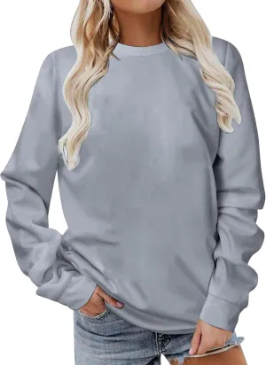 Ceboyel Womens No Hooded Crew Neck Sweatshirt Solid Color Comfy Pullover Tops Long Sleeve Shirts Sweater Trendy Clothes 2024