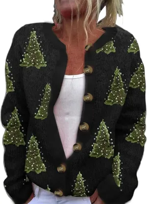 Christmas Cardigan for Women 2024 Ugly Xmas Knit Button Down Open Front Cardigan Sweater Winter Warm Coat Outwaer