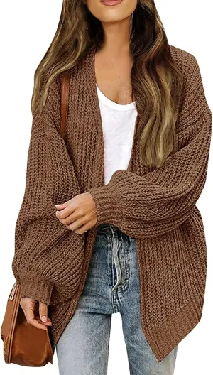 Chunky Cardigan Sweaters for Women Casual Comfy Open Front Long Cardigan Loose Fit Winter Warm Oversized Sweaters