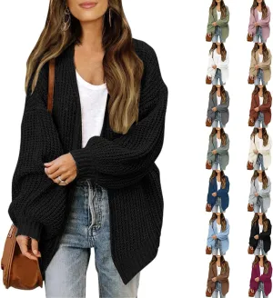 Chunky Cardigan Sweaters for Women Loose Fit Open Front Cardigan Oversized Cable Knit Sweaters with Pockets