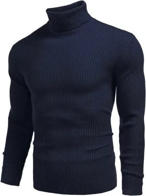 Chunky Knit Sweaters for Men Long Sleeve High Neck Classic Pullover Stretchy Winter Fashion Thermal Sweaters