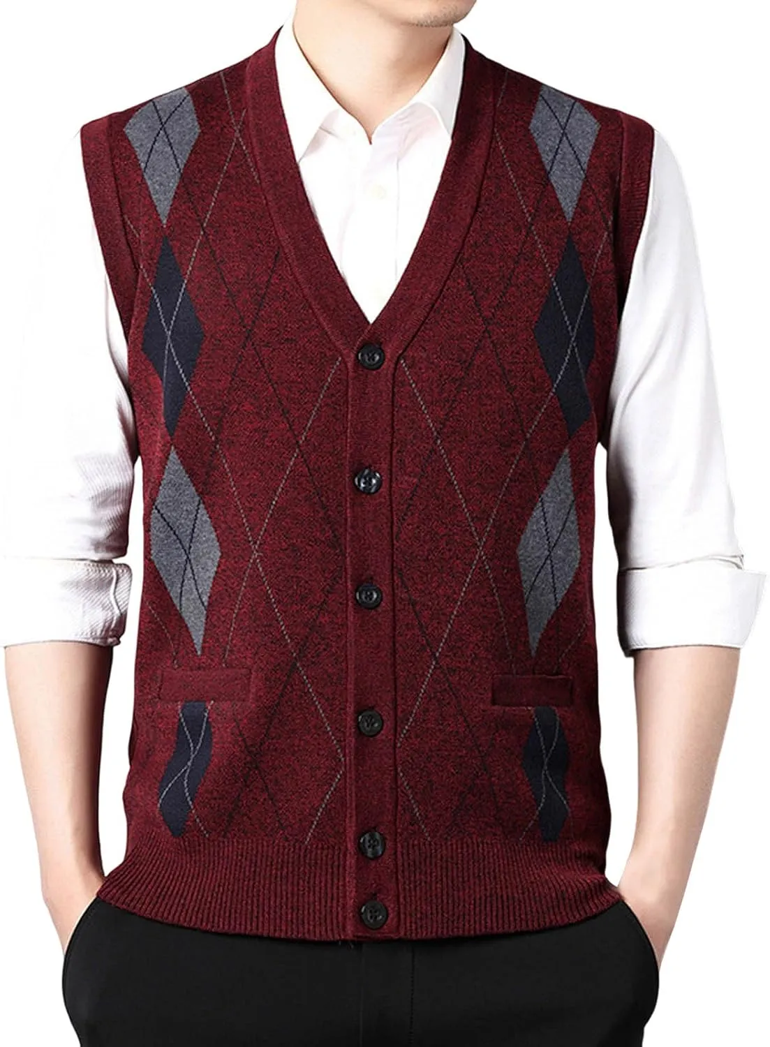 Chunky Knit Sweaters for Men Sleeveless V Neck Knit Jumper Pullover Soft Casual Fall Fashion Pullover Top