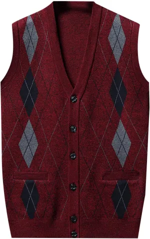 Chunky Knit Sweaters for Men Sleeveless V Neck Knit Jumper Pullover Soft Casual Fall Fashion Pullover Top