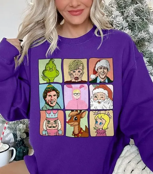 Classic Christmas Movie Characters Holiday Unisex Long Sleeve Graphic Sweatshirt