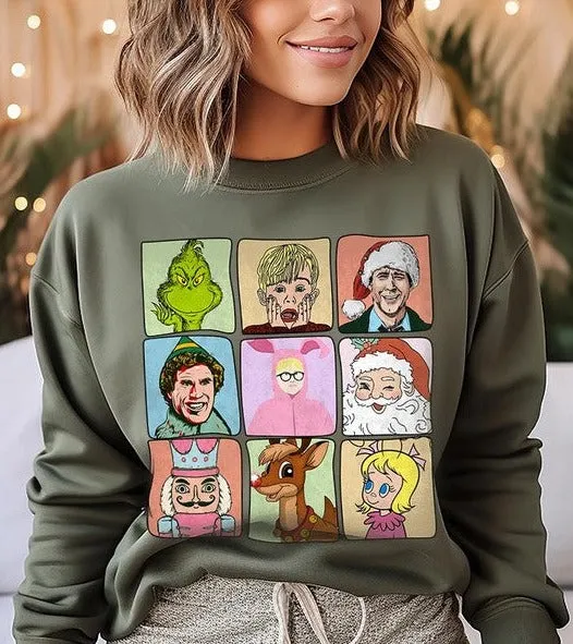 Classic Christmas Movie Characters Holiday Unisex Long Sleeve Graphic Sweatshirt
