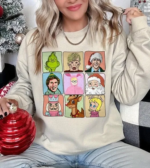 Classic Christmas Movie Characters Holiday Unisex Long Sleeve Graphic Sweatshirt