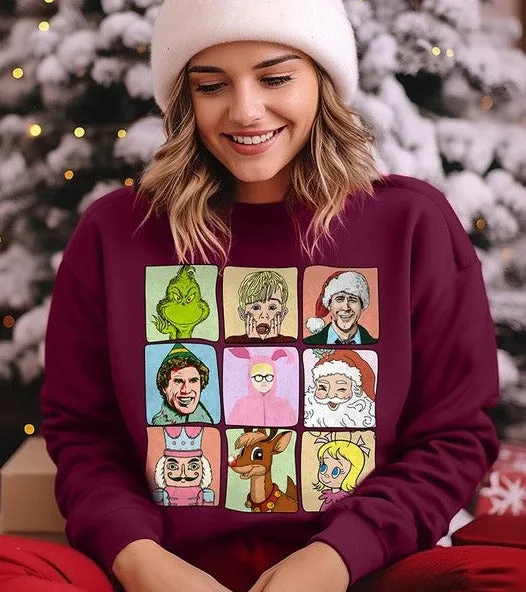 Classic Christmas Movie Characters Holiday Unisex Long Sleeve Graphic Sweatshirt