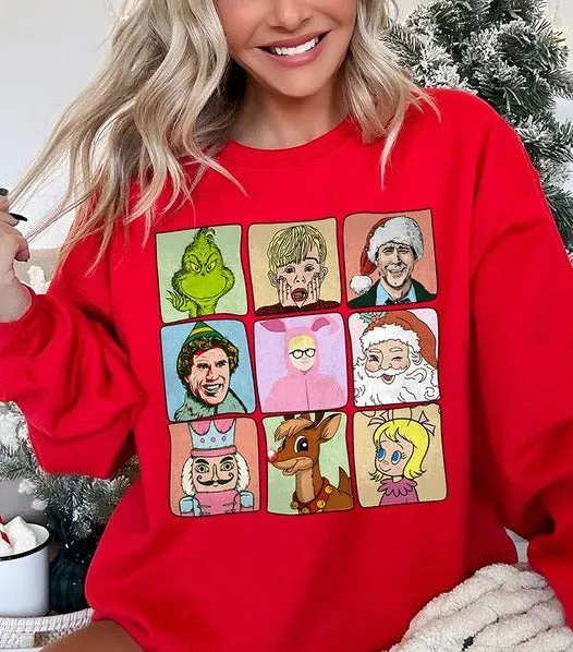 Classic Christmas Movie Characters Holiday Unisex Long Sleeve Graphic Sweatshirt