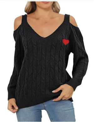 Cold Shoulder Sweater for Women Sexy Knit Sweater Turtle Neck Long Sleeve Top Oversized Vintage Blouse Short Tops