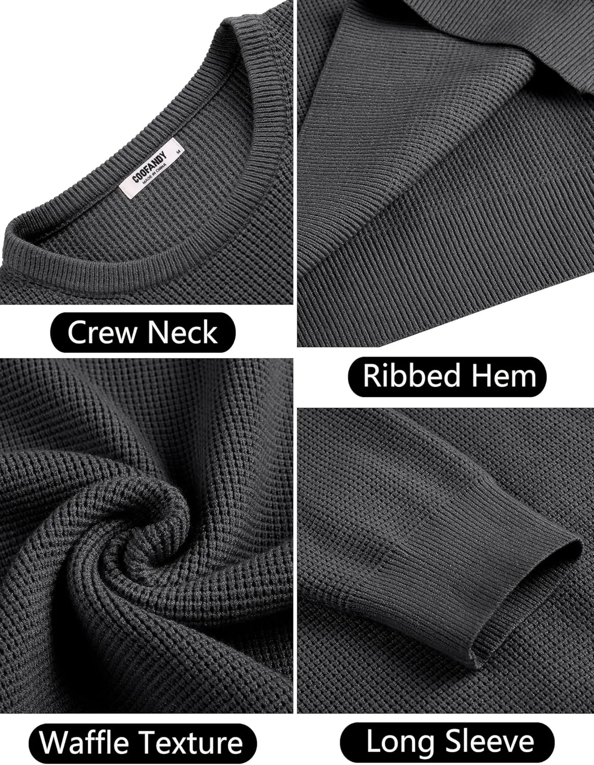 COOFANDY Men's Crewneck Sweater Waffle Textured Pullover Sweaters Soft Midweight Knitted Sweaters
