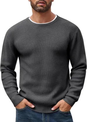 COOFANDY Men's Crewneck Sweater Waffle Textured Pullover Sweaters Soft Midweight Knitted Sweaters